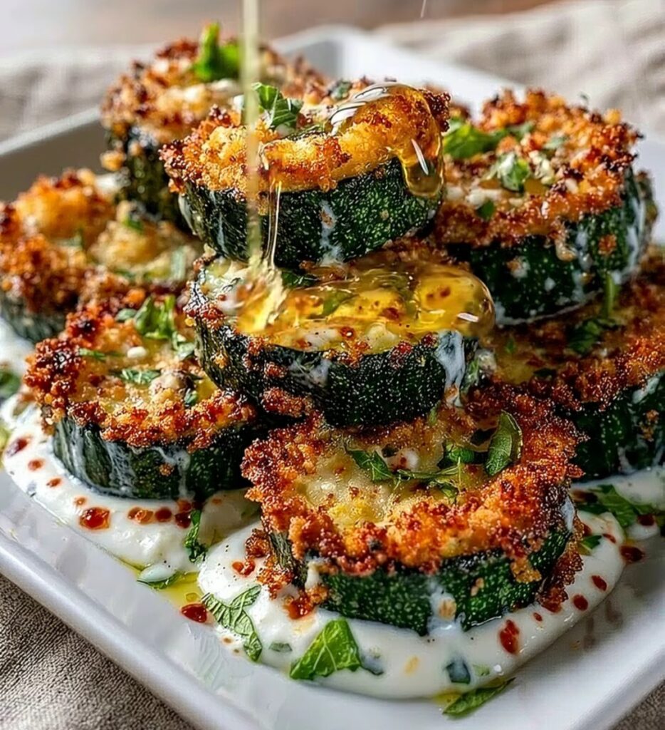 Crispy Parmesan Zucchini with Garlic Yogurt Sauce & Honey (Healthy Oven-Baked Recipe) Crispy Parmesan Zucchini with Garlic Yogurt Sauce & Honey (Healthy Oven-Baked Recipe)