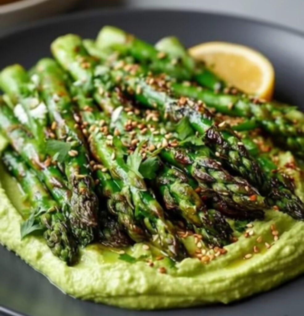 Roasted Asparagus with Creamy Lemon Avocado Sauce (Healthy Spring Gourmet Recipe)
