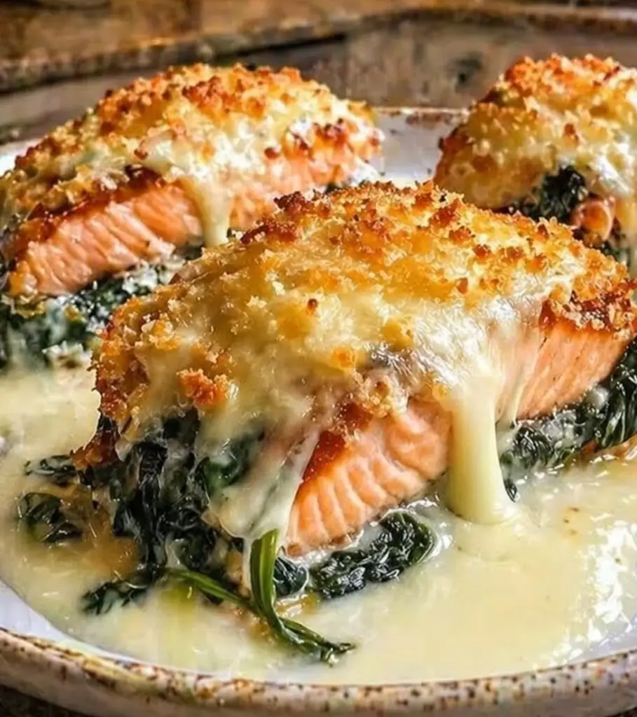 Creamy Spinach and Cheese Baked Salmon 
